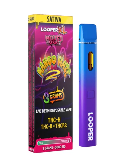 Mango Haze Looper XL Melted Series THC-H+THC-B+THCP2 Live Resin Disposable Vape 3G
